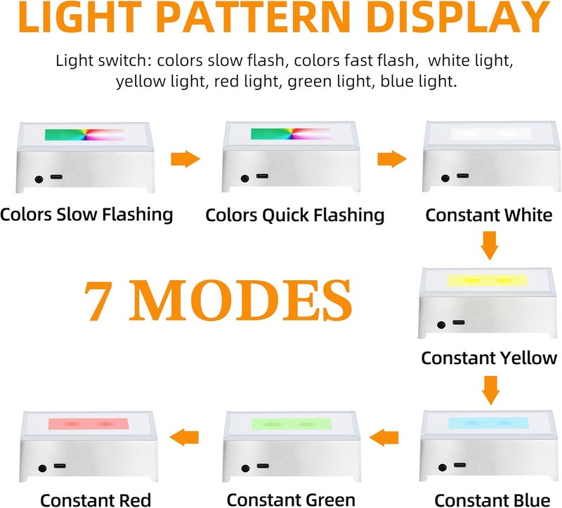 EUSTUMA LED Light Base Rectangle Display Stand In A Variety of Colors,Lighted Up Stand Color Changing Small LED for 3D Glass Crystal Art,Holiday Party Decoration. (Silver) - Image 2